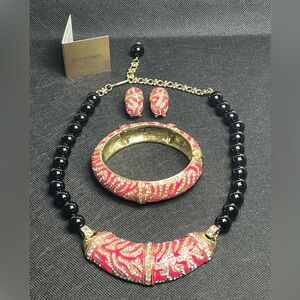 Heidi Daus ‘Animal Instinct’ Pink Zebra Jewelry 3 Piece Set Swarovski Crystals